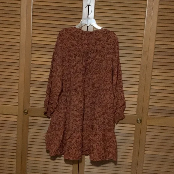 Terra & Sky Brown Patterned Dress Long Sleeve 1X 16W-18W - Picture 2 of 4
